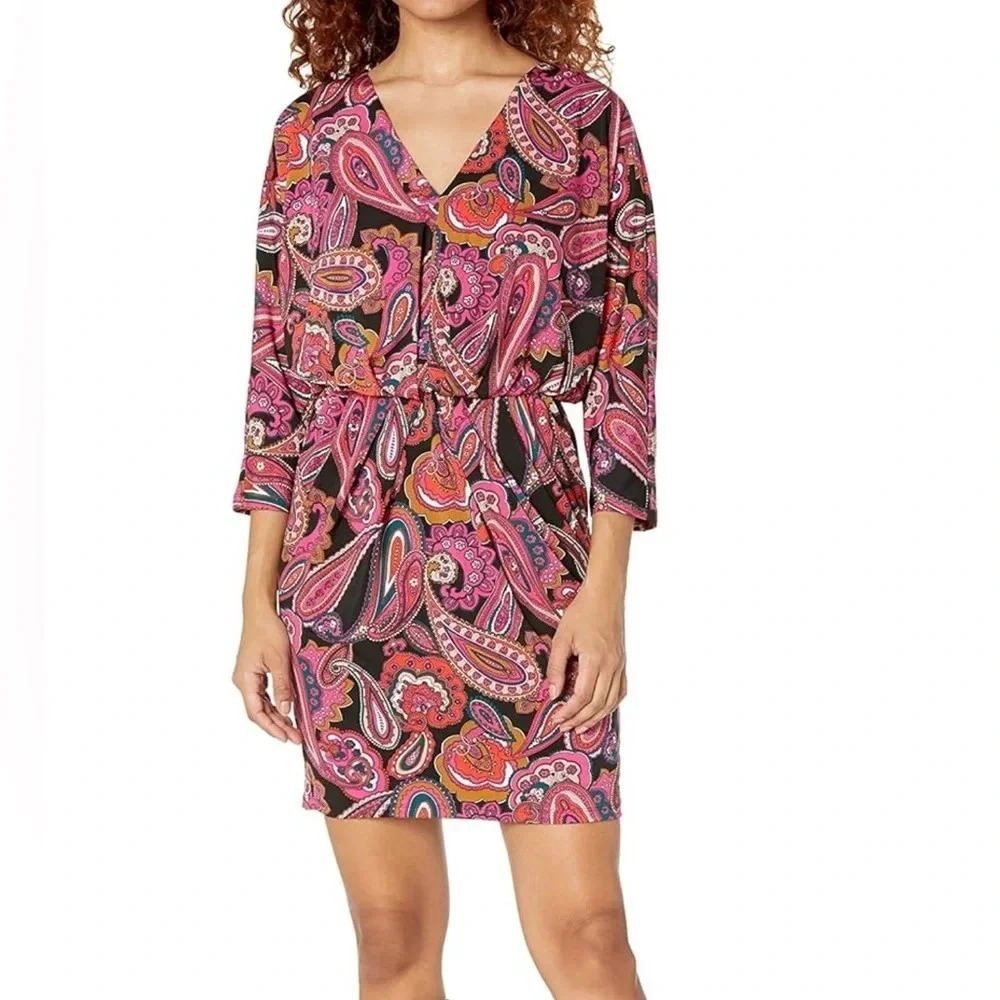 Trina By TRINA TURK Birch Paisley Print Mini Dress Size Small Jersey Knit Fabric